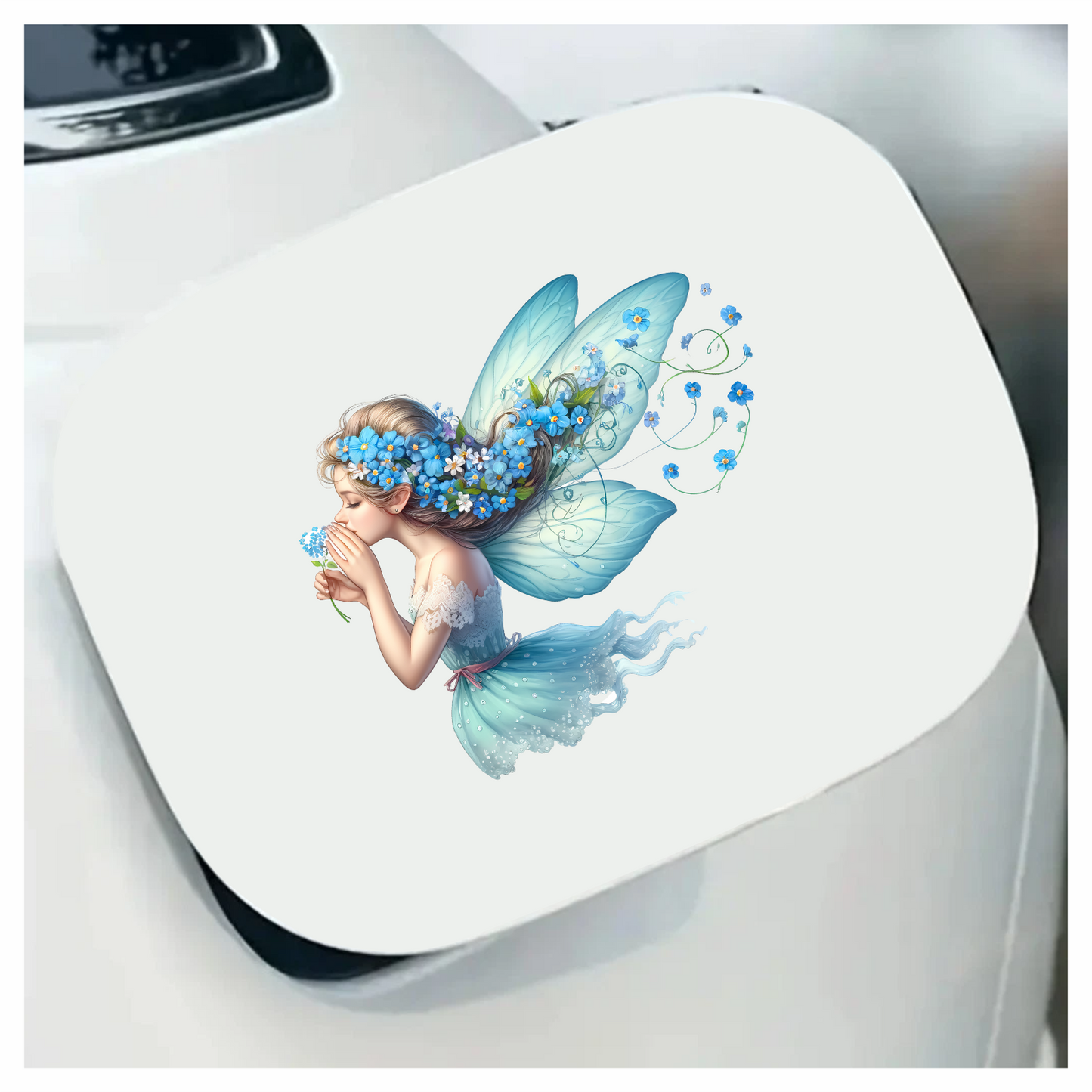 Fairy Blue Flower Wings Dress Vinyl Sticker Decal