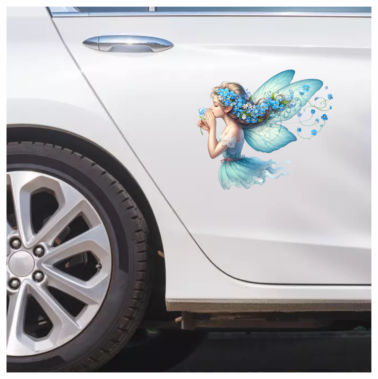 Fairy Blue Flower Wings Dress Vinyl Sticker Decal