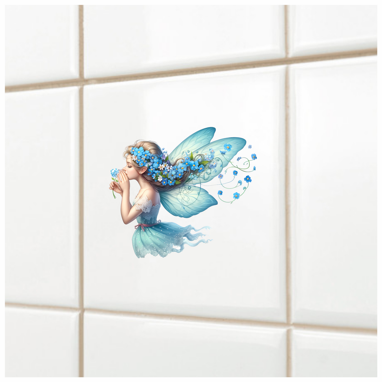 Fairy Blue Flower Wings Dress Vinyl Sticker Decal