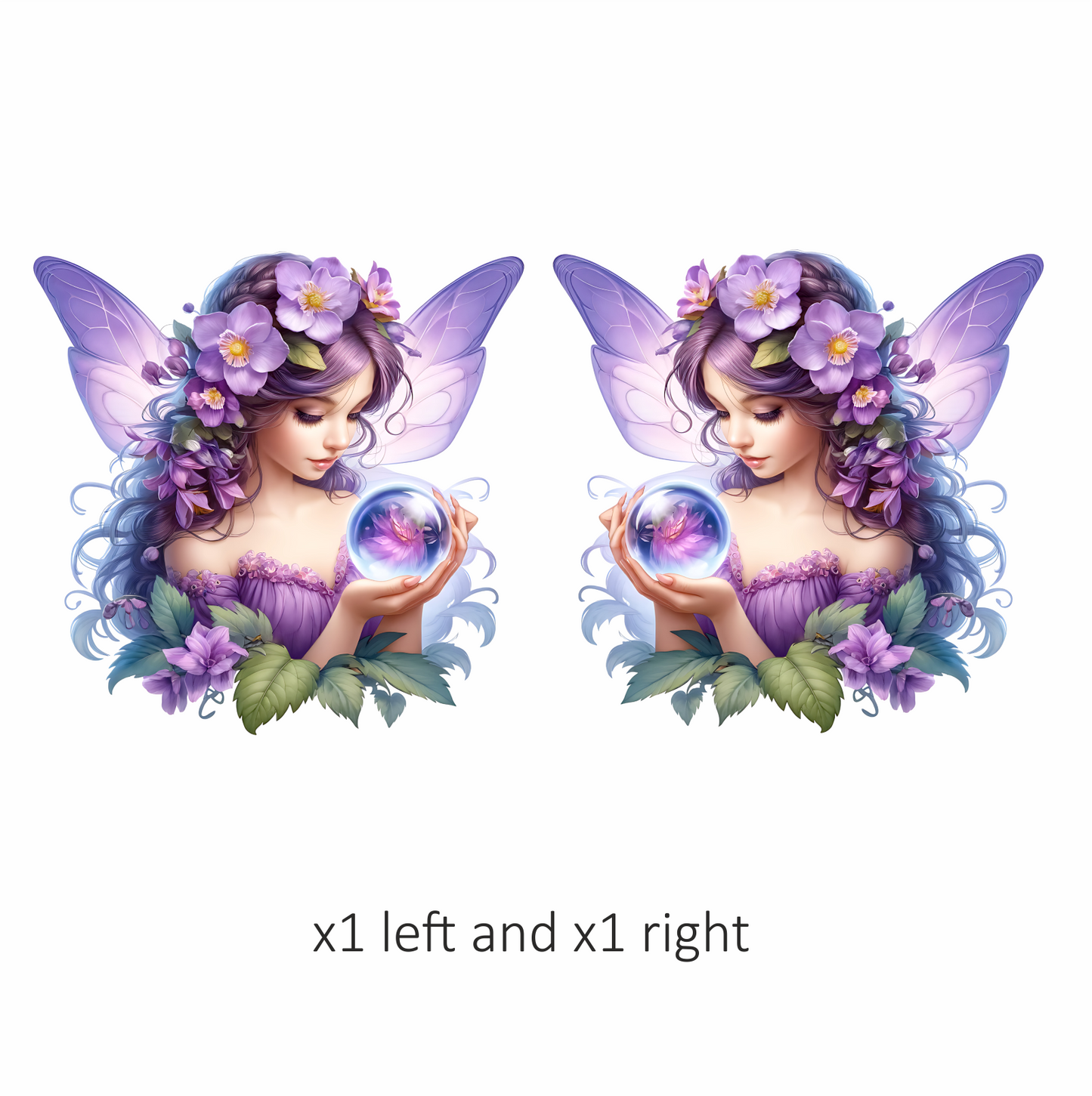 Fairy Purple Wings Flowers Crystal Vinyl Sticker Decal
