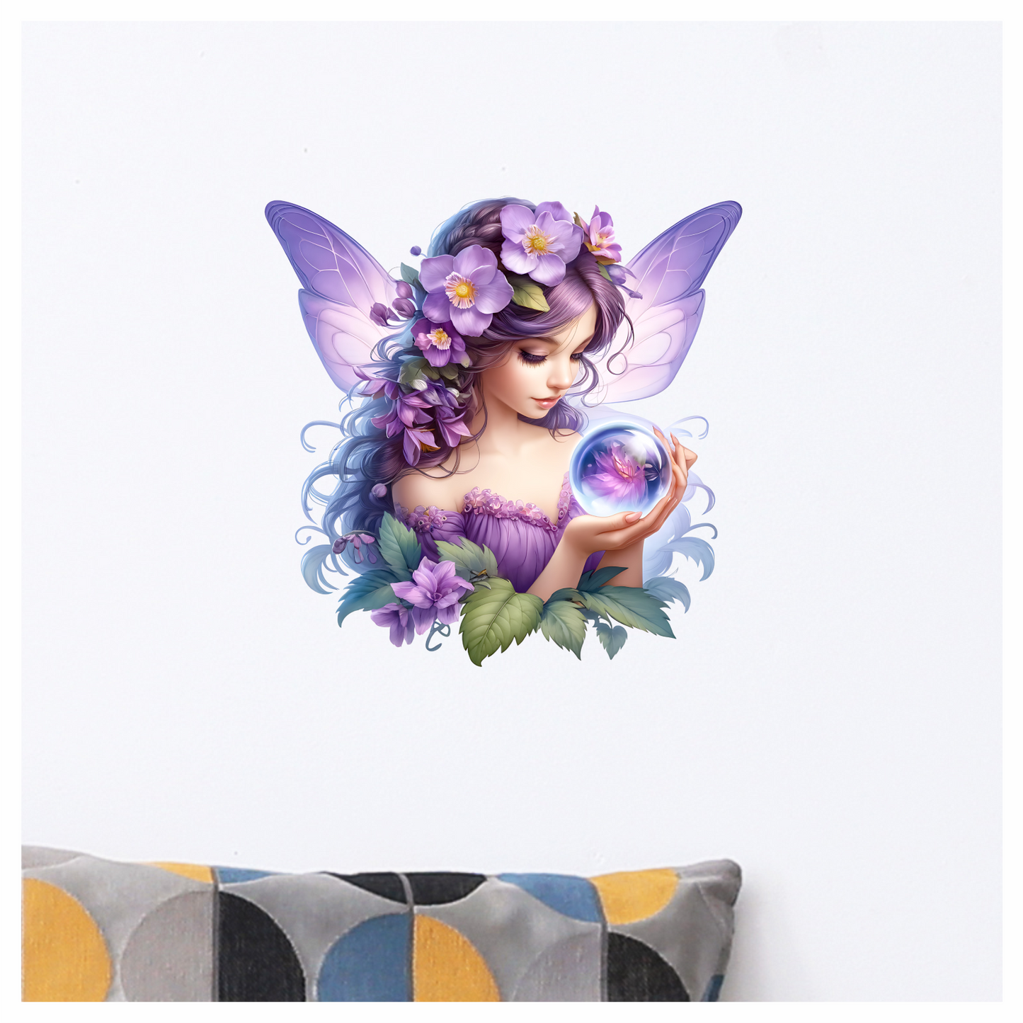 Fairy Purple Wings Flowers Crystal Vinyl Sticker Decal