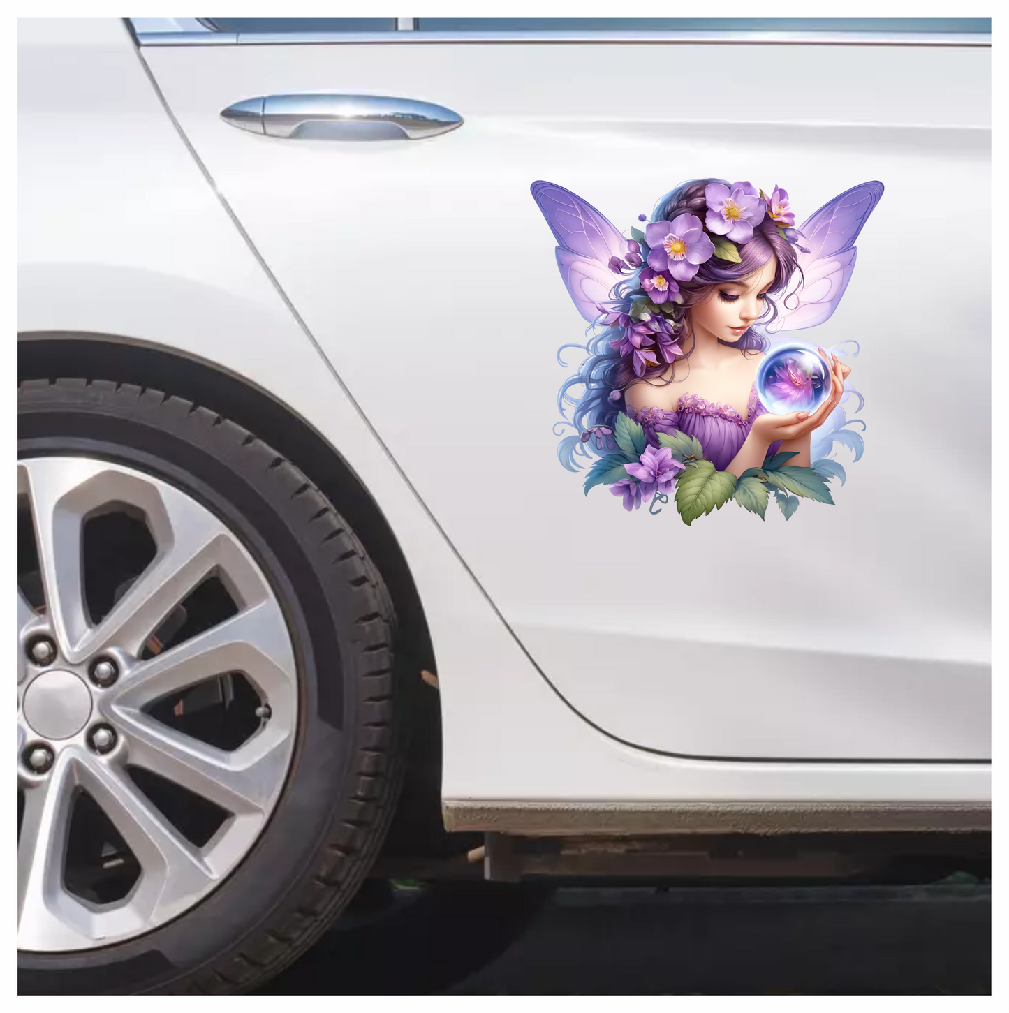 Fairy Purple Wings Flowers Crystal Vinyl Sticker Decal