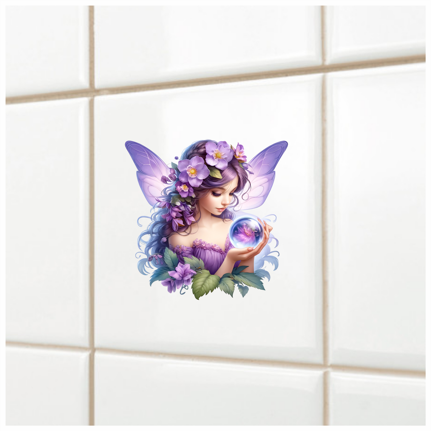 Fairy Purple Wings Flowers Crystal Vinyl Sticker Decal