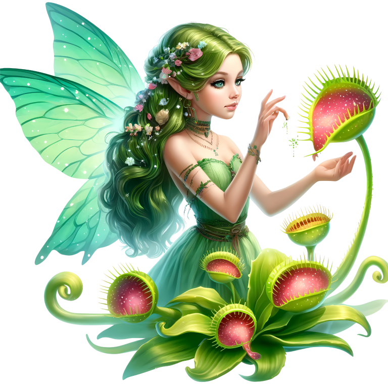 Green Fairy With Venus Flytraps Vinyl Sticker Decal