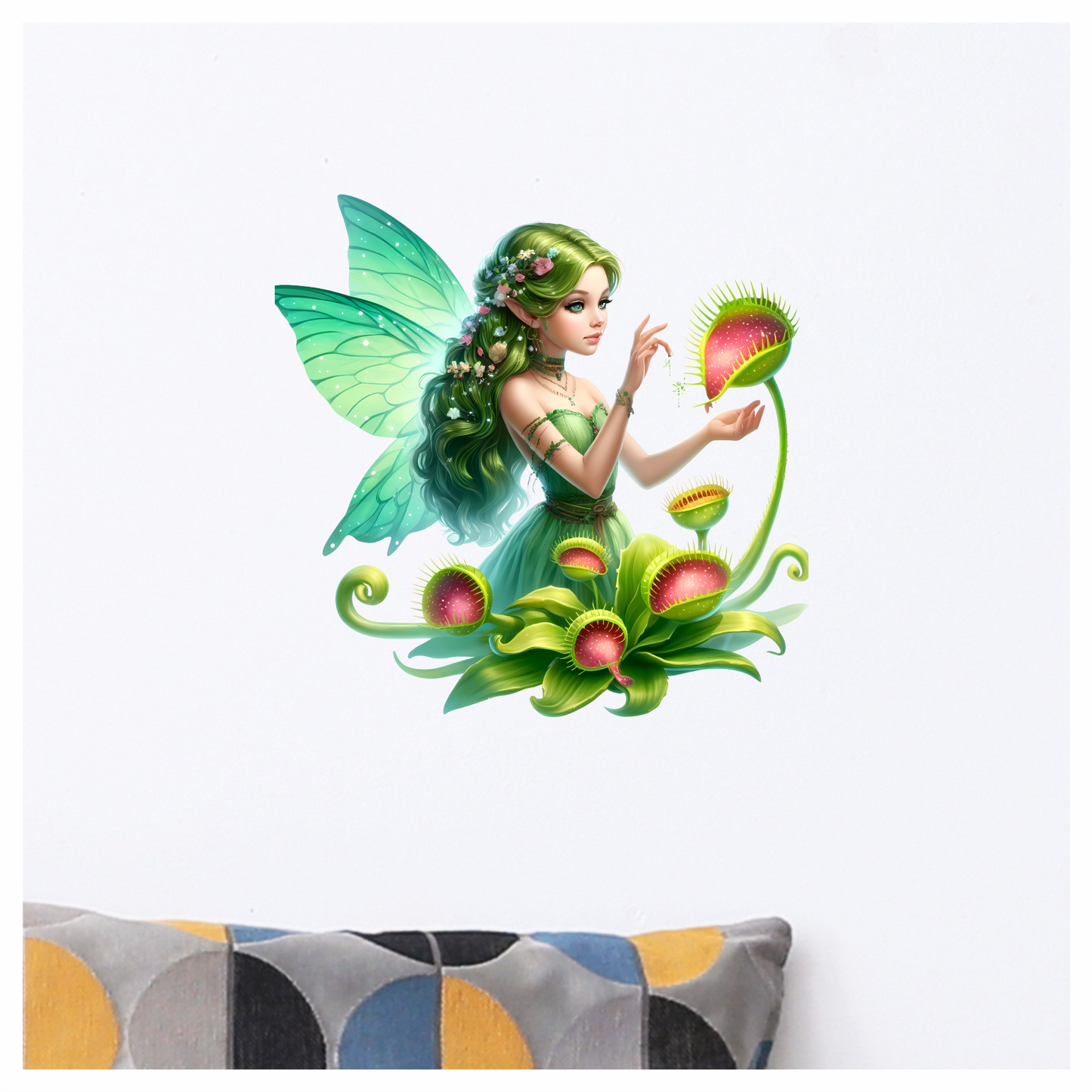 Green Fairy With Venus Flytraps Vinyl Sticker Decal