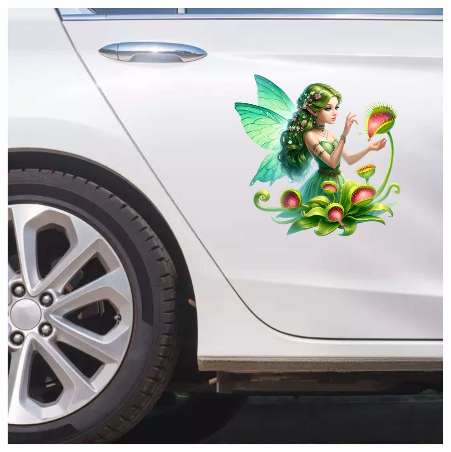 Green Fairy With Venus Flytraps Vinyl Sticker Decal