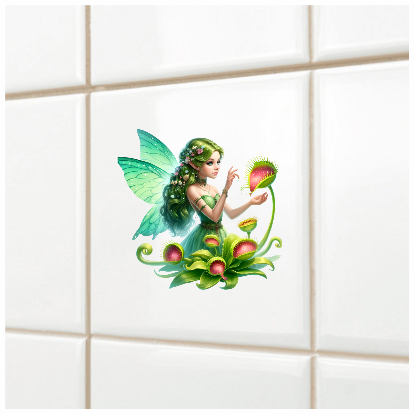 Green Fairy With Venus Flytraps Vinyl Sticker Decal