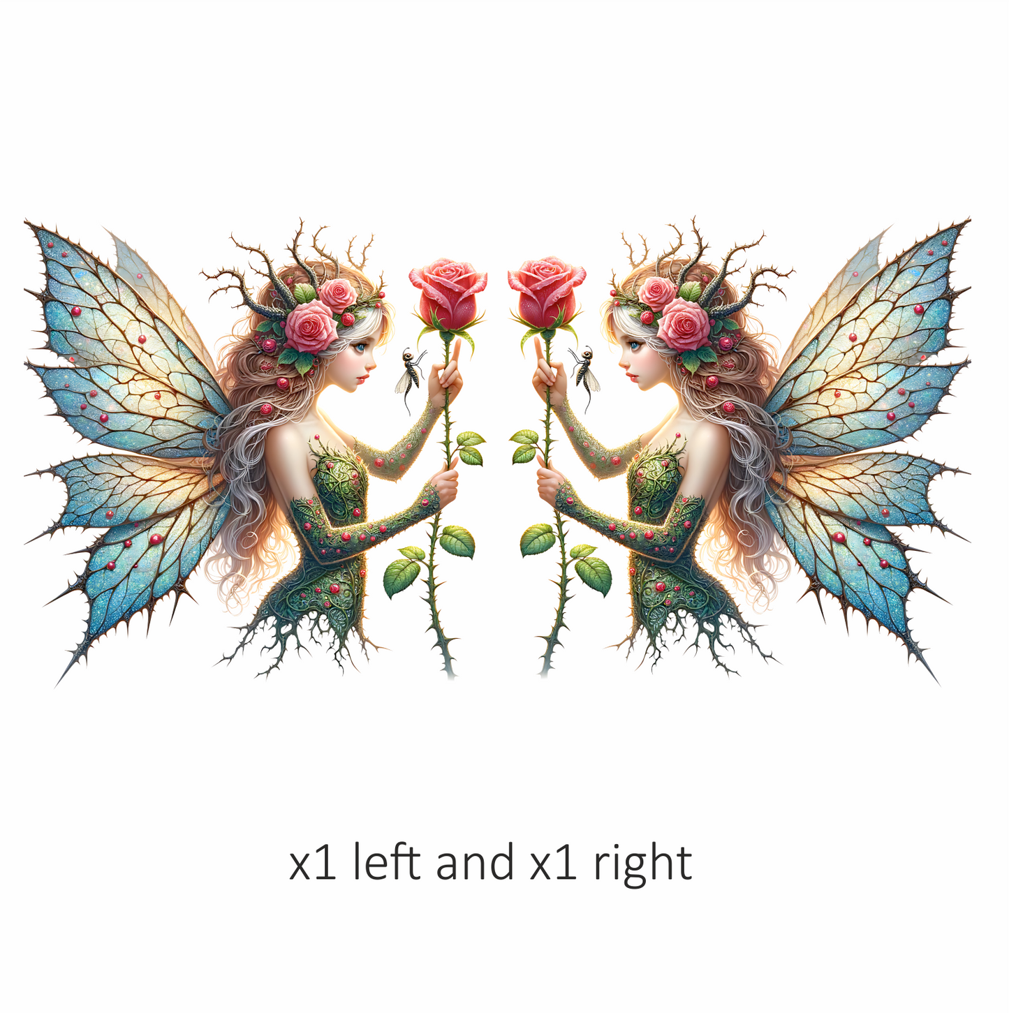 Fairy Green Blue Wings Rose Vinyl Sticker Decal