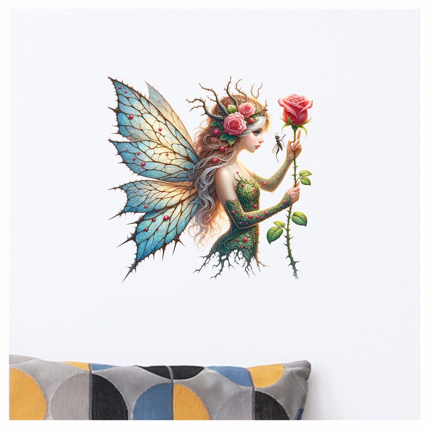 Fairy Green Blue Wings Rose Vinyl Sticker Decal