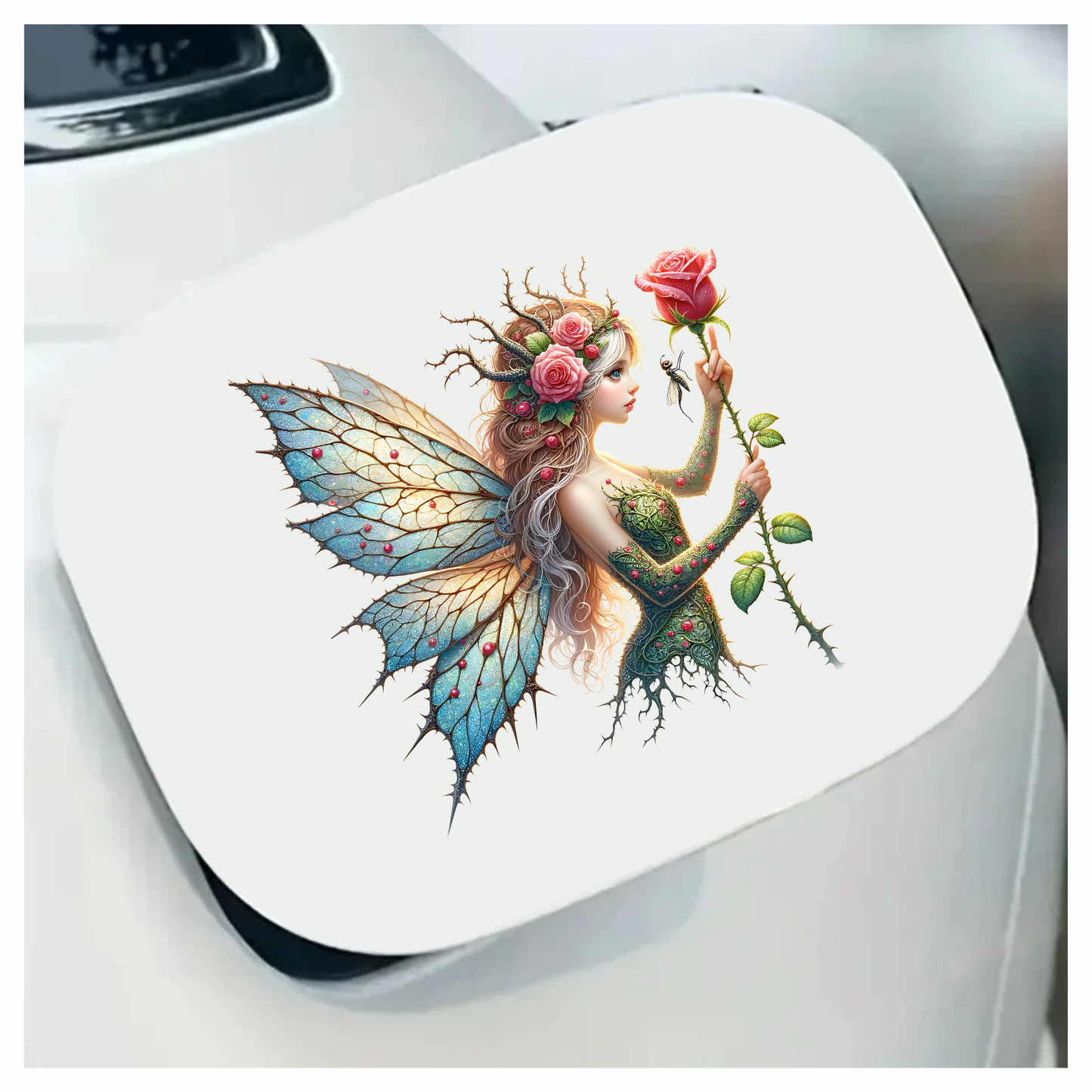 Fairy Green Blue Wings Rose Vinyl Sticker Decal