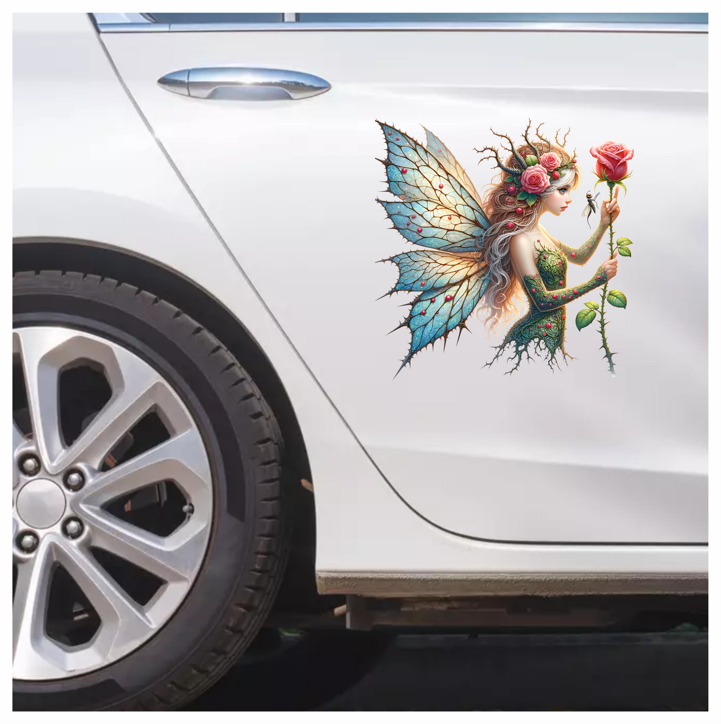 Fairy Green Blue Wings Rose Vinyl Sticker Decal
