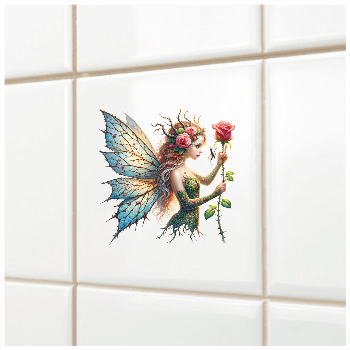 Fairy Green Blue Wings Rose Vinyl Sticker Decal