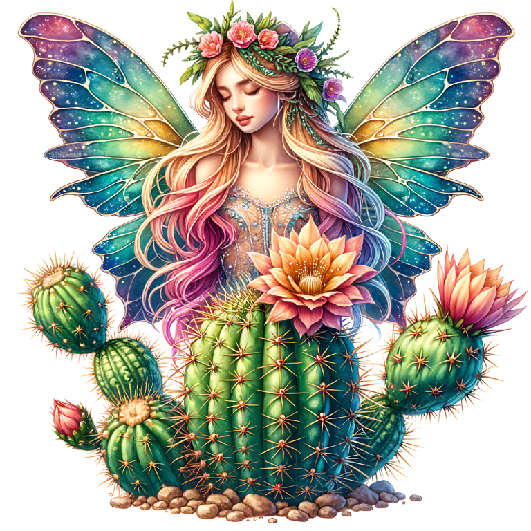 Fairy Rainbow Wings Cactus Flowers Vinyl Sticker Decal