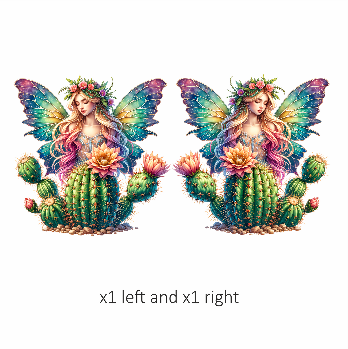 Fairy Rainbow Wings Cactus Flowers Vinyl Sticker Decal