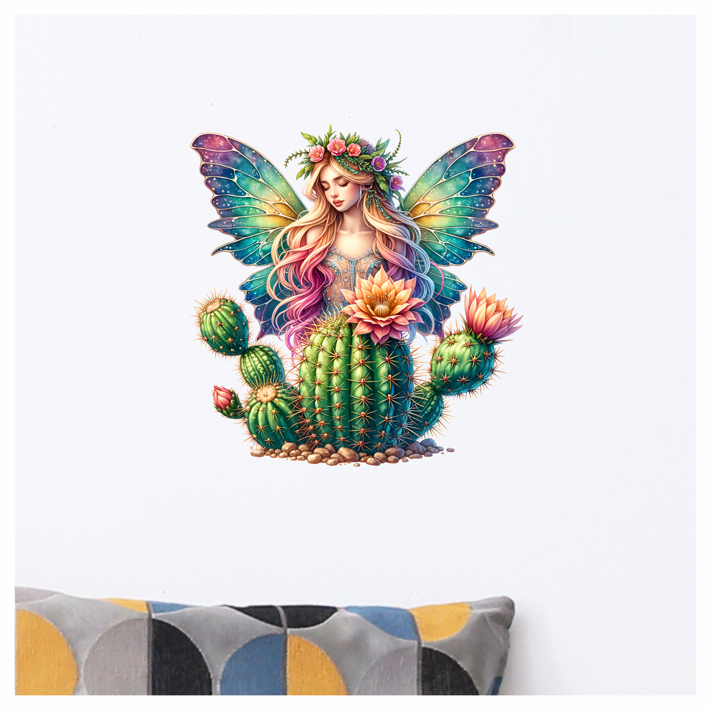 Fairy Rainbow Wings Cactus Flowers Vinyl Sticker Decal