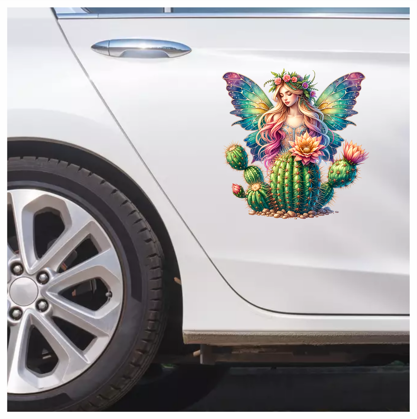 Fairy Rainbow Wings Cactus Flowers Vinyl Sticker Decal