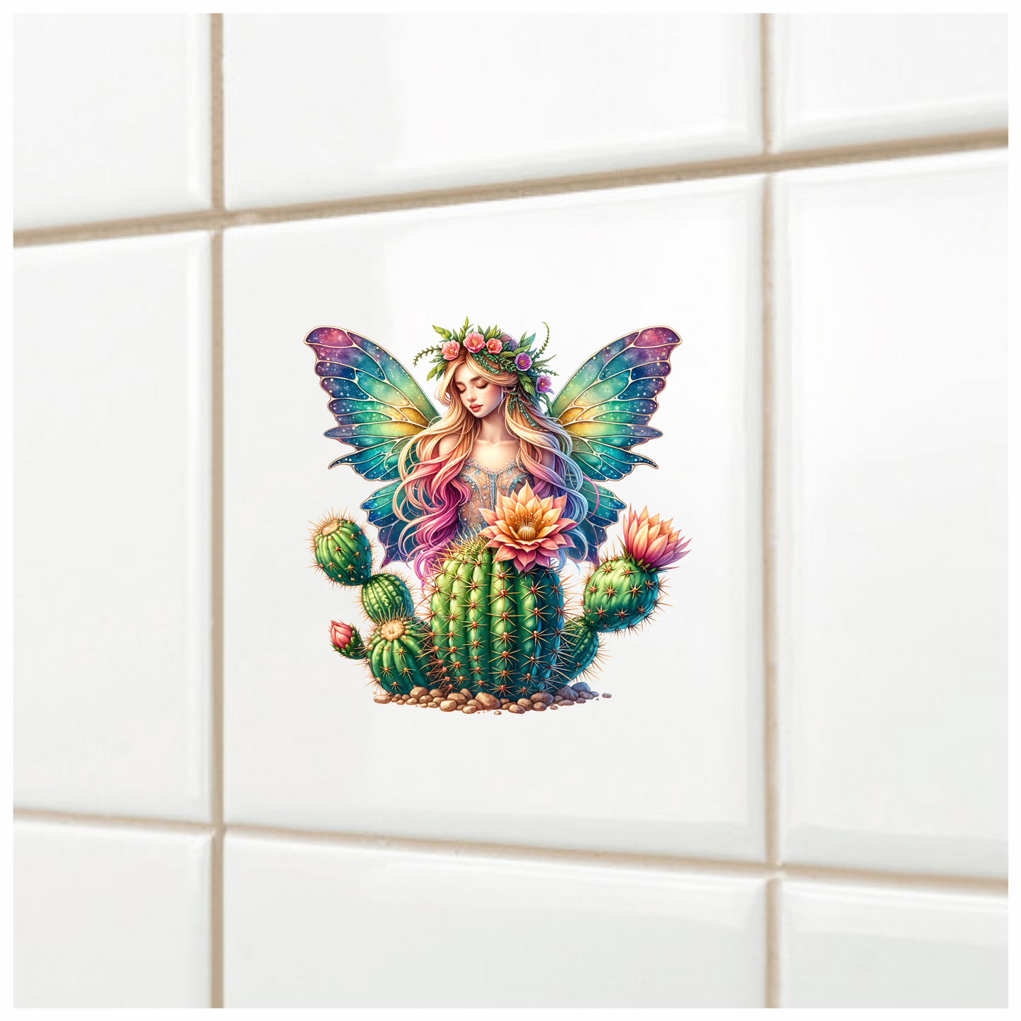 Fairy Rainbow Wings Cactus Flowers Vinyl Sticker Decal