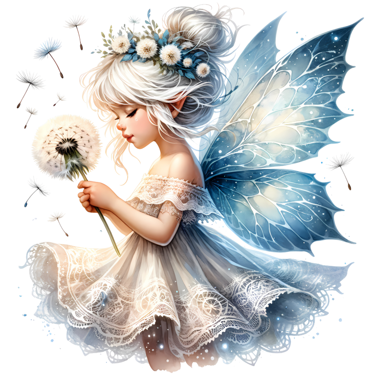 Fairy White Blue Flower Dandelion Dress Vinyl Sticker Decal