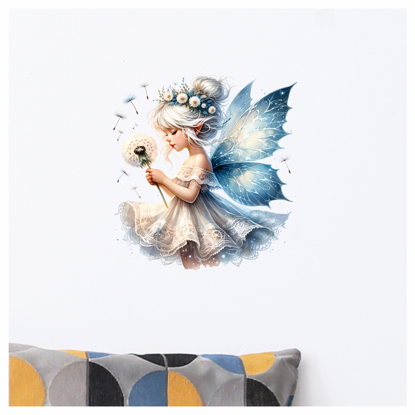 Fairy White Blue Flower Dandelion Dress Vinyl Sticker Decal