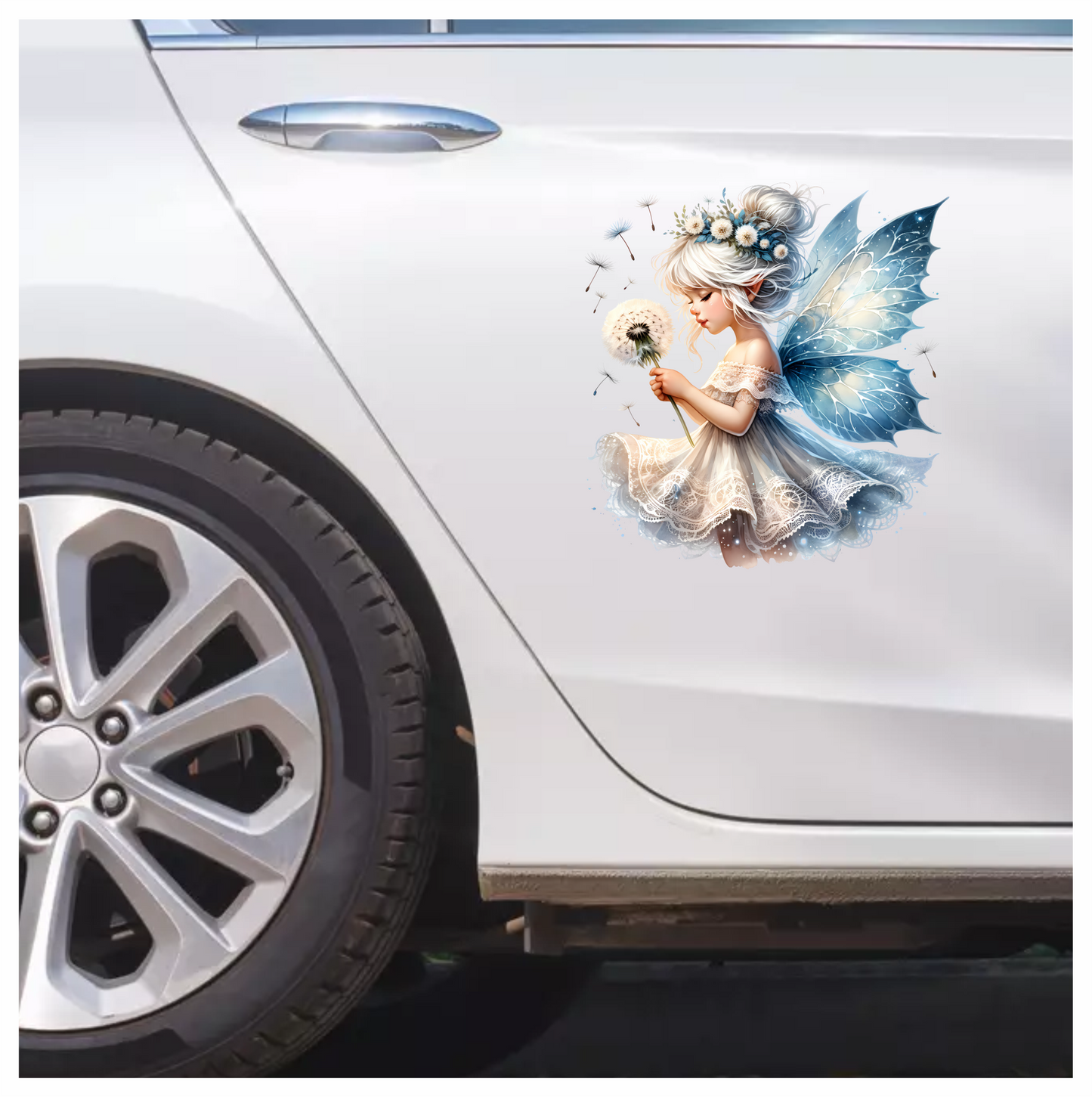 Fairy White Blue Flower Dandelion Dress Vinyl Sticker Decal