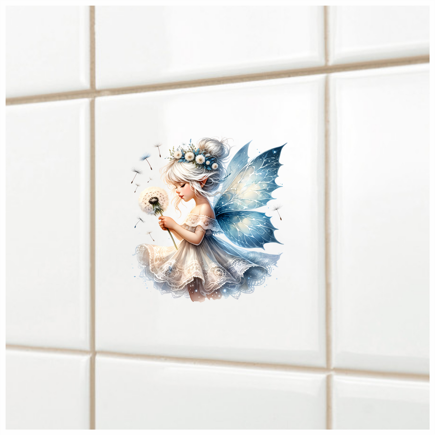 Fairy White Blue Flower Dandelion Dress Vinyl Sticker Decal