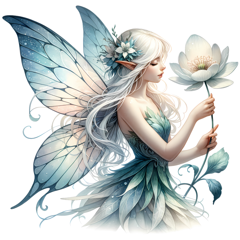 Fairy White Wings Flower Blue Vinyl Sticker Decal