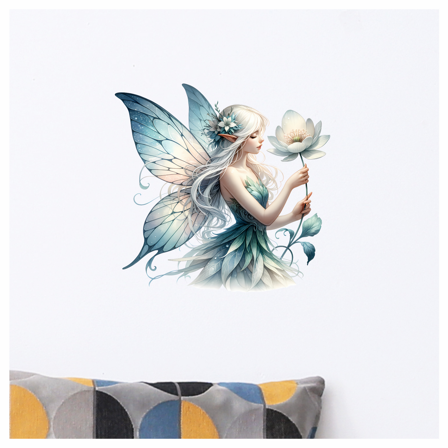 Fairy White Wings Flower Blue Vinyl Sticker Decal