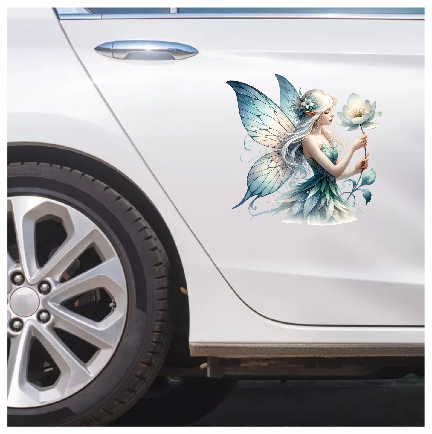 Fairy White Wings Flower Blue Vinyl Sticker Decal