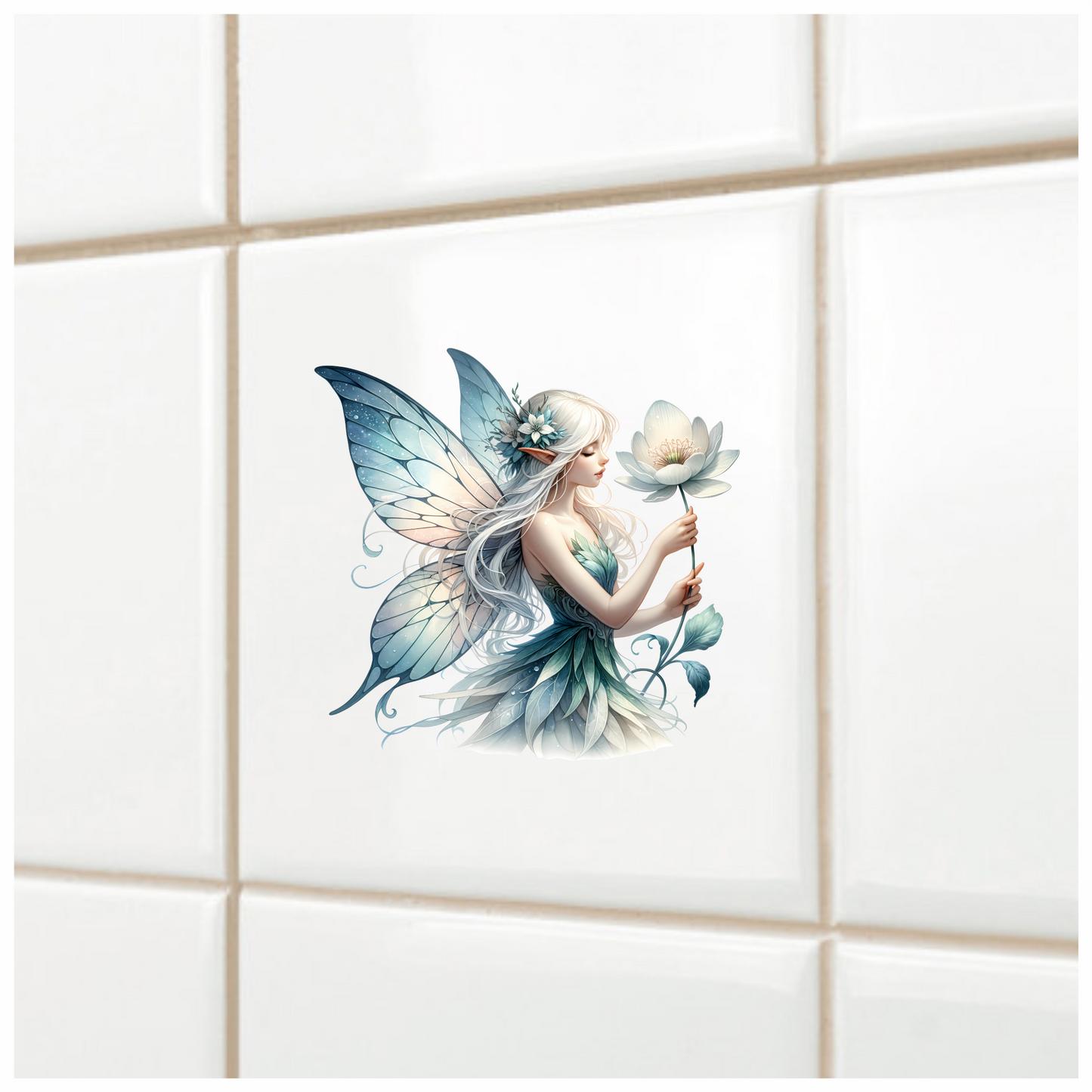 Fairy White Wings Flower Blue Vinyl Sticker Decal