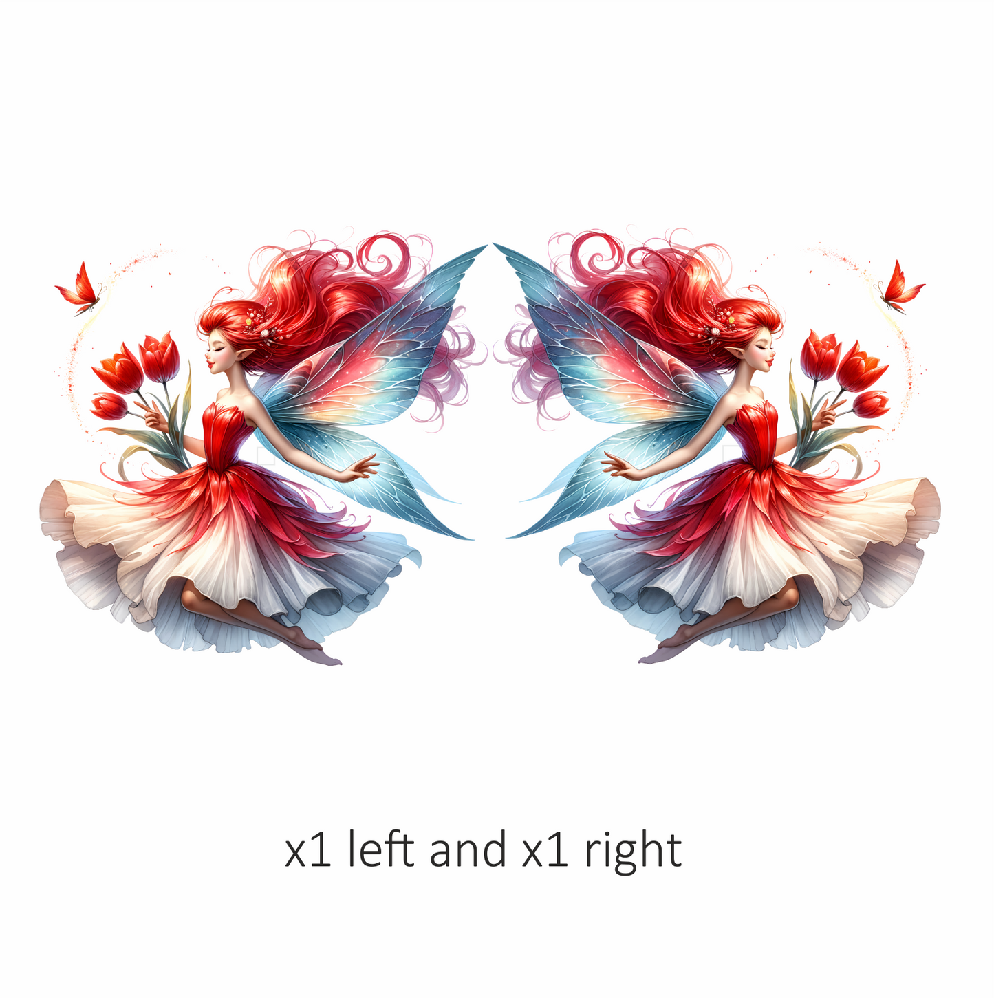 Red Fairy Holding Tulips Flying Butterfly Vinyl Sticker Decal