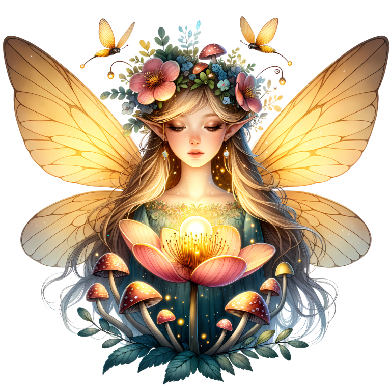 Fairy Golden Wings Flowers Mushrooms Butterflies Vinyl Sticker Decal