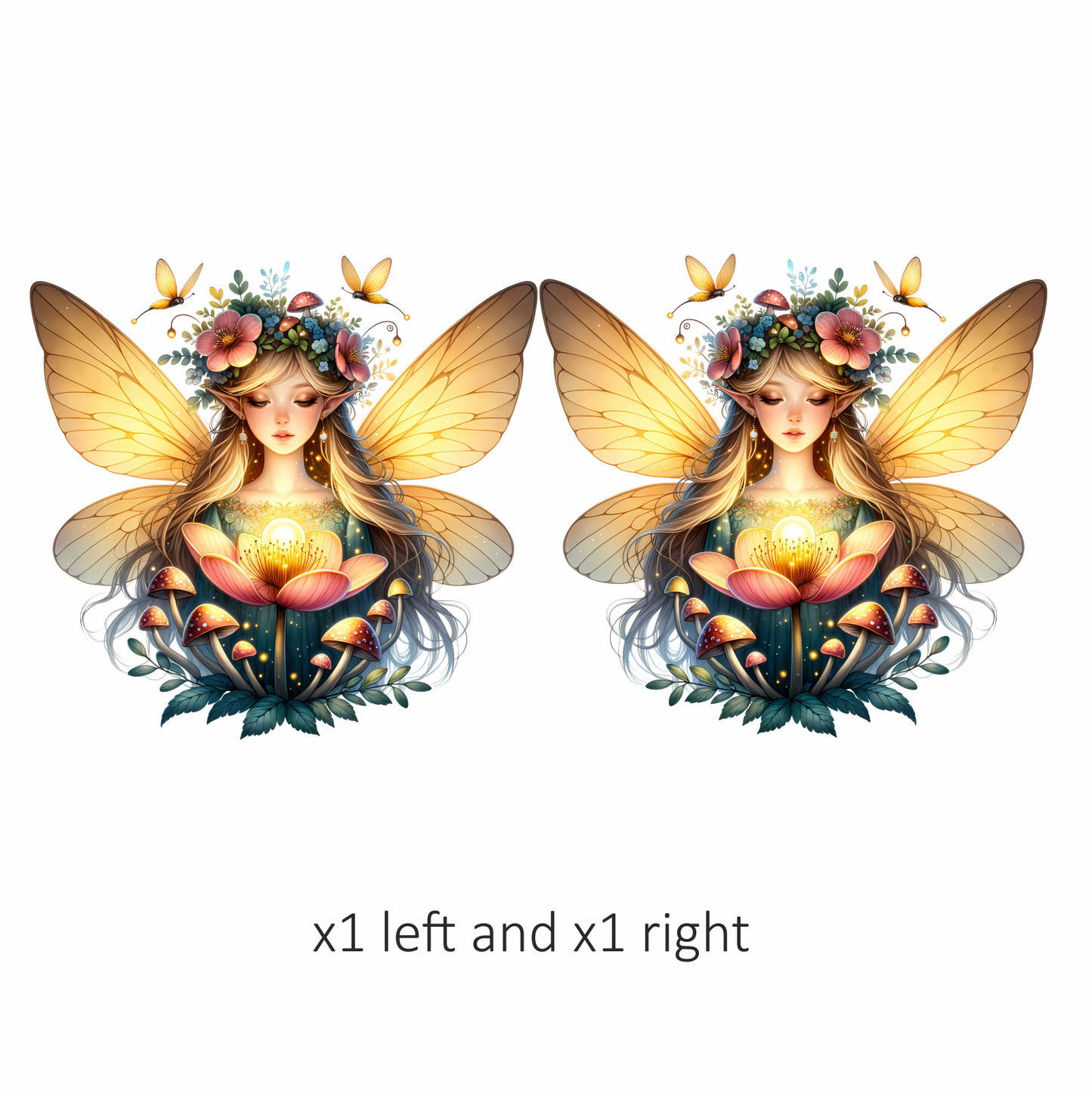 Fairy Golden Wings Flowers Mushrooms Butterflies Vinyl Sticker Decal