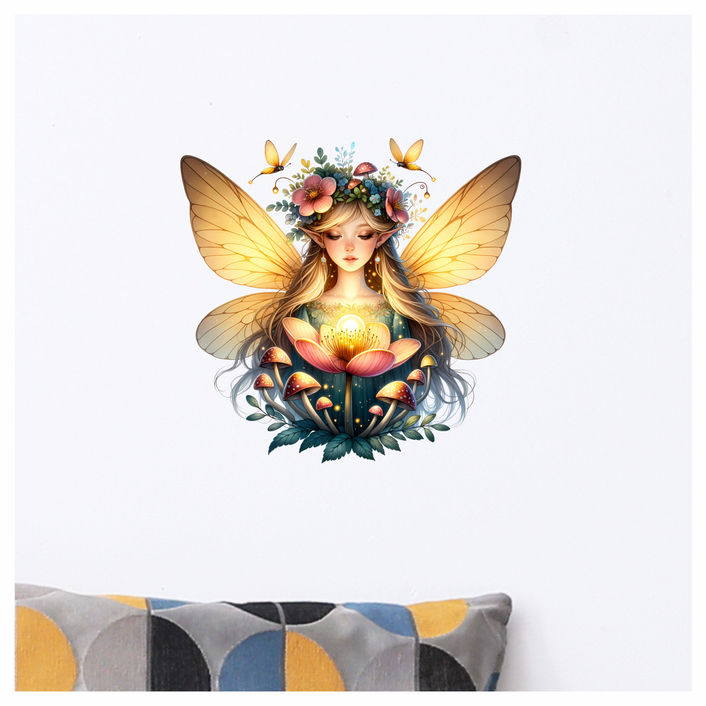 Fairy Golden Wings Flowers Mushrooms Butterflies Vinyl Sticker Decal