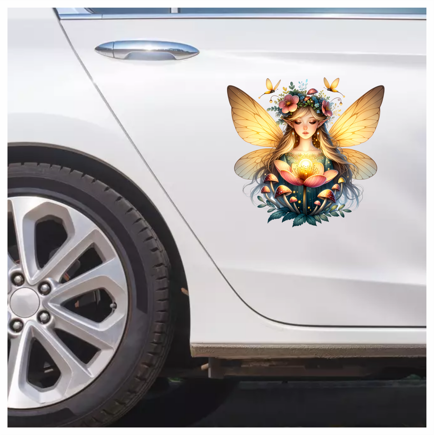 Fairy Golden Wings Flowers Mushrooms Butterflies Vinyl Sticker Decal