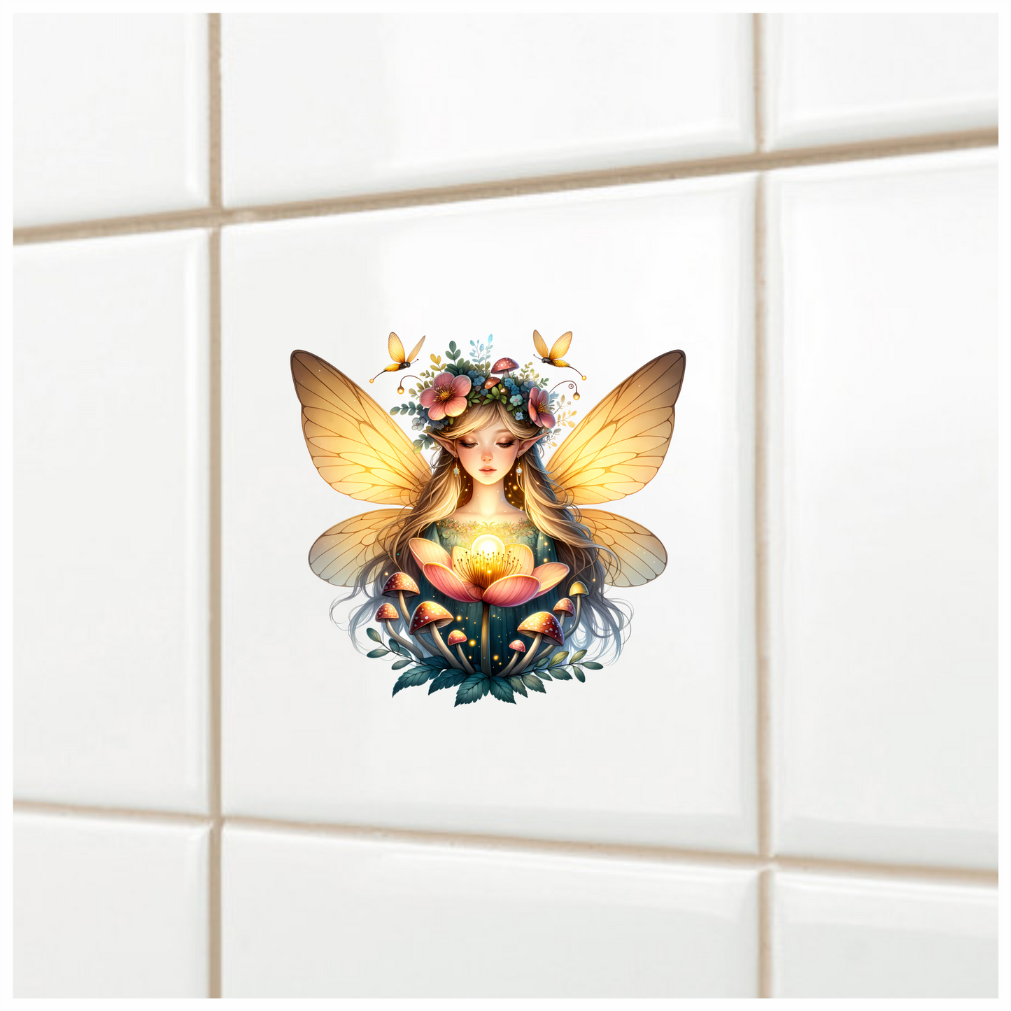 Fairy Golden Wings Flowers Mushrooms Butterflies Vinyl Sticker Decal