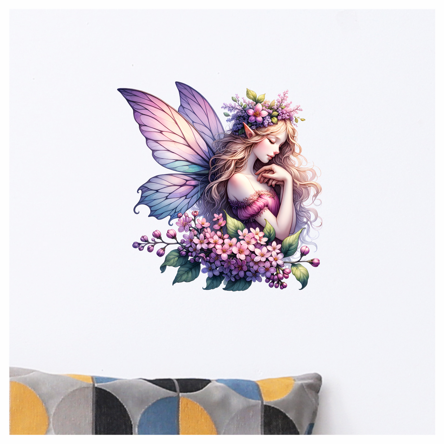 Fairy Pink Flowers Purple Wings Vinyl Sticker Decal