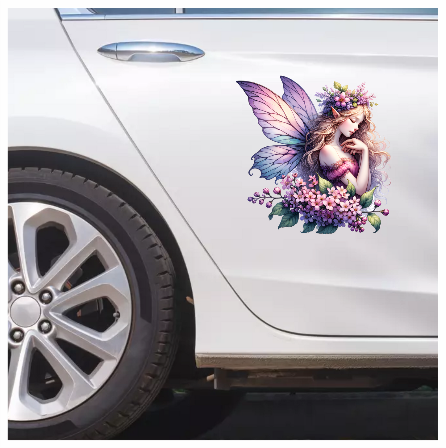 Fairy Pink Flowers Purple Wings Vinyl Sticker Decal
