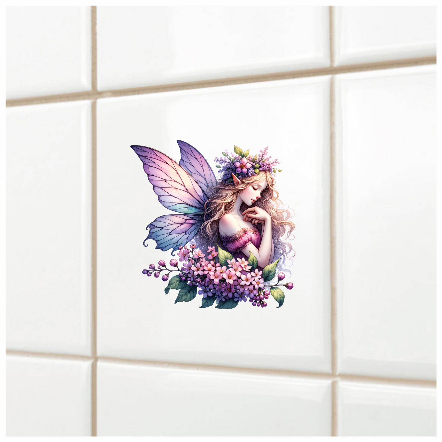 Fairy Pink Flowers Purple Wings Vinyl Sticker Decal