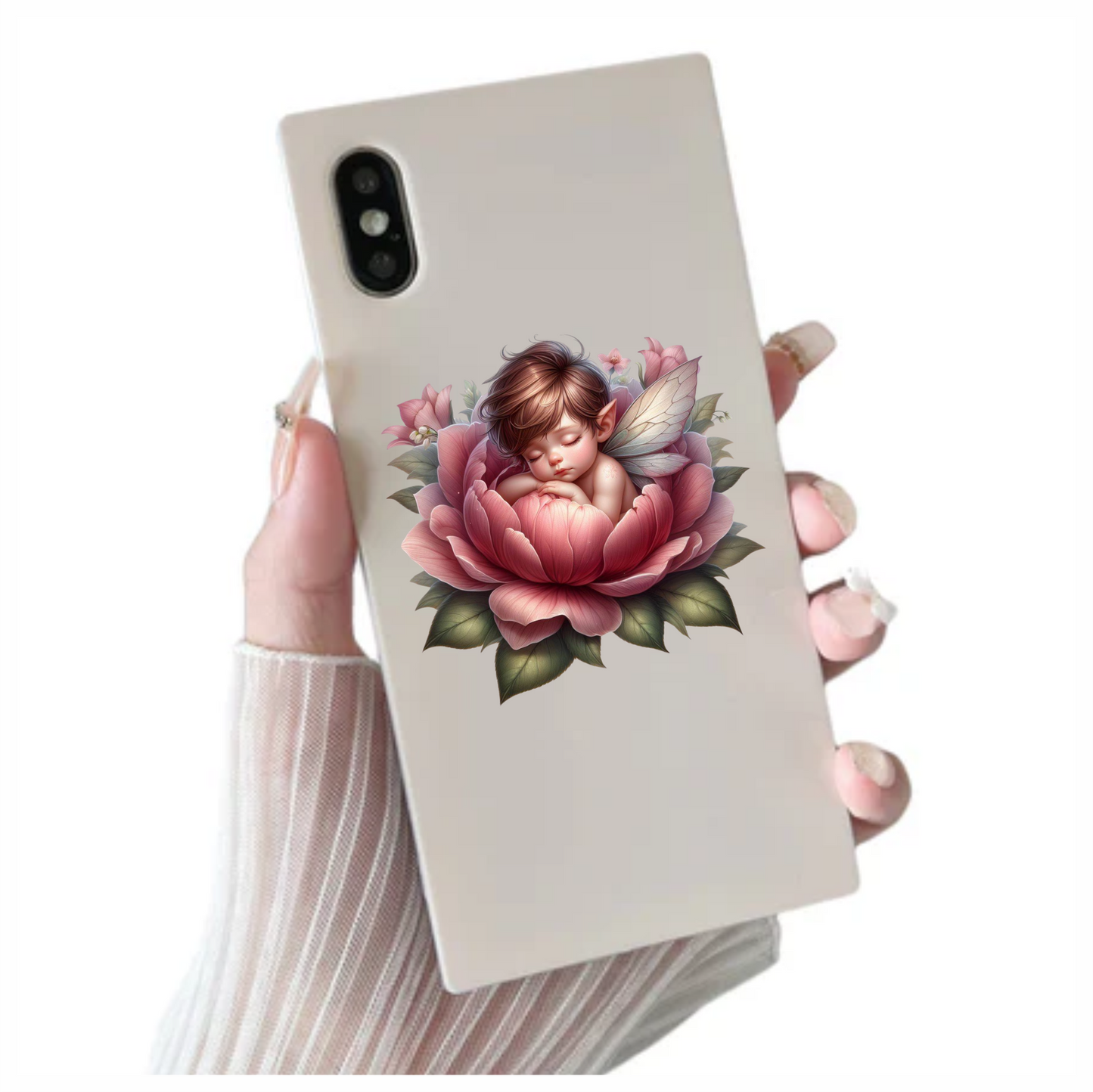 Fairy Baby Pink Flower Leaves Vinyl Sticker Decal