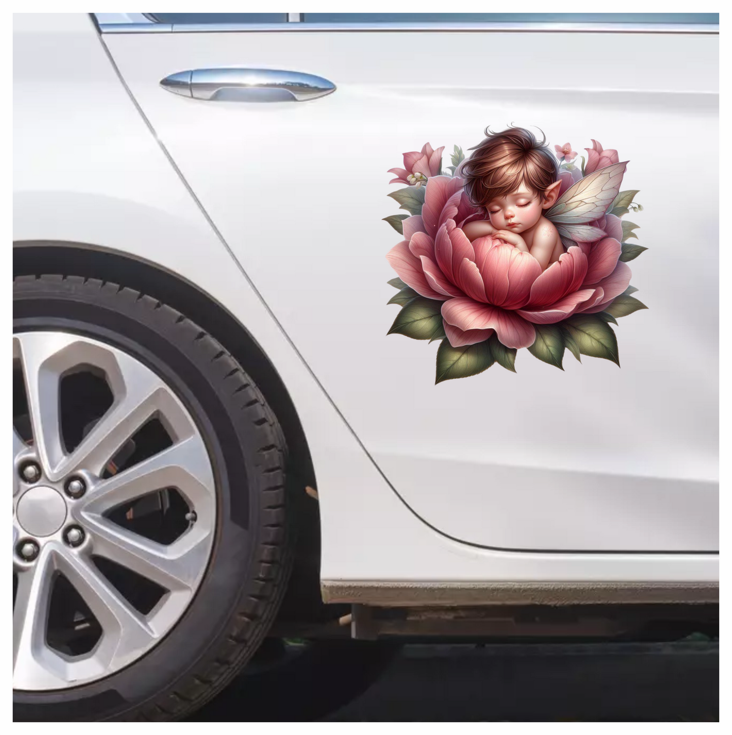 Fairy Baby Pink Flower Leaves Vinyl Sticker Decal
