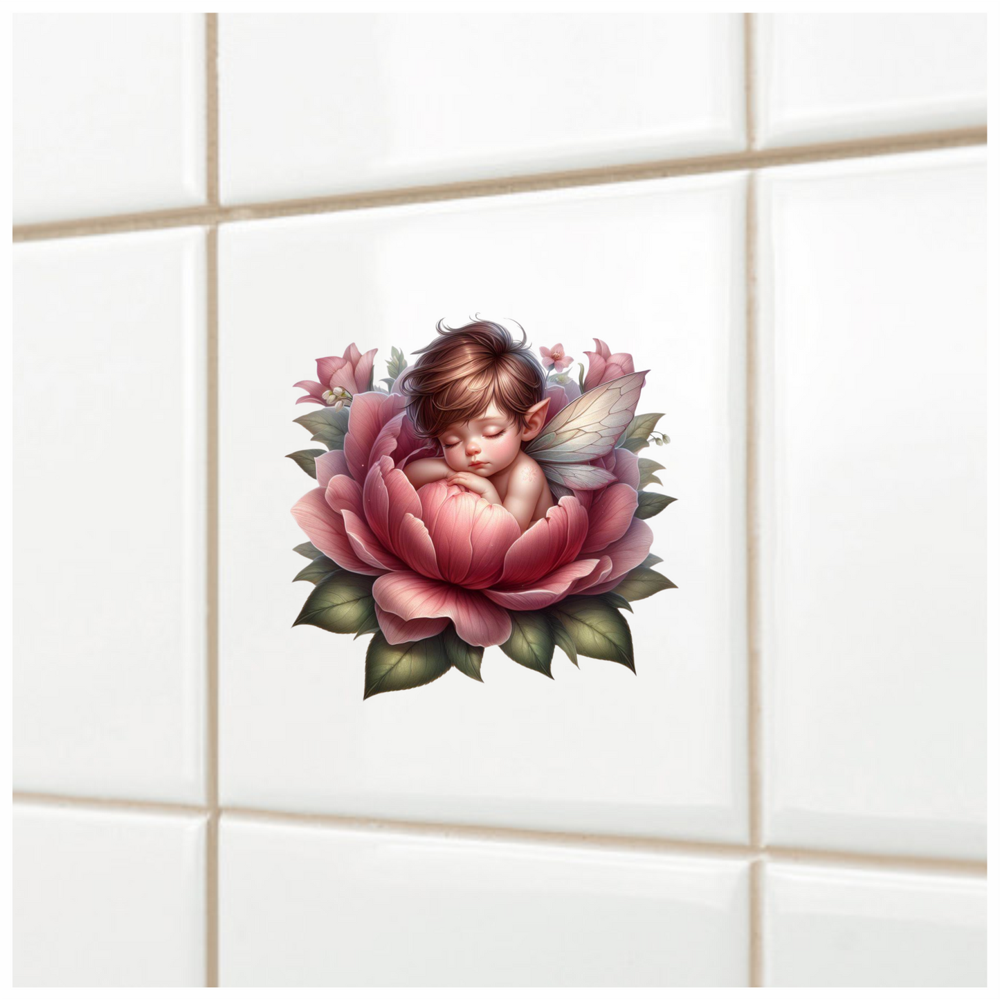 Fairy Baby Pink Flower Leaves Vinyl Sticker Decal