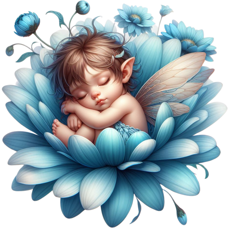 Blue Fairy Baby Sleeping Flower Vinyl Sticker Decal
