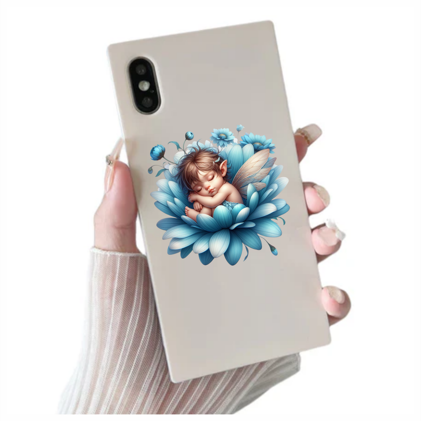 Blue Fairy Baby Sleeping Flower Vinyl Sticker Decal