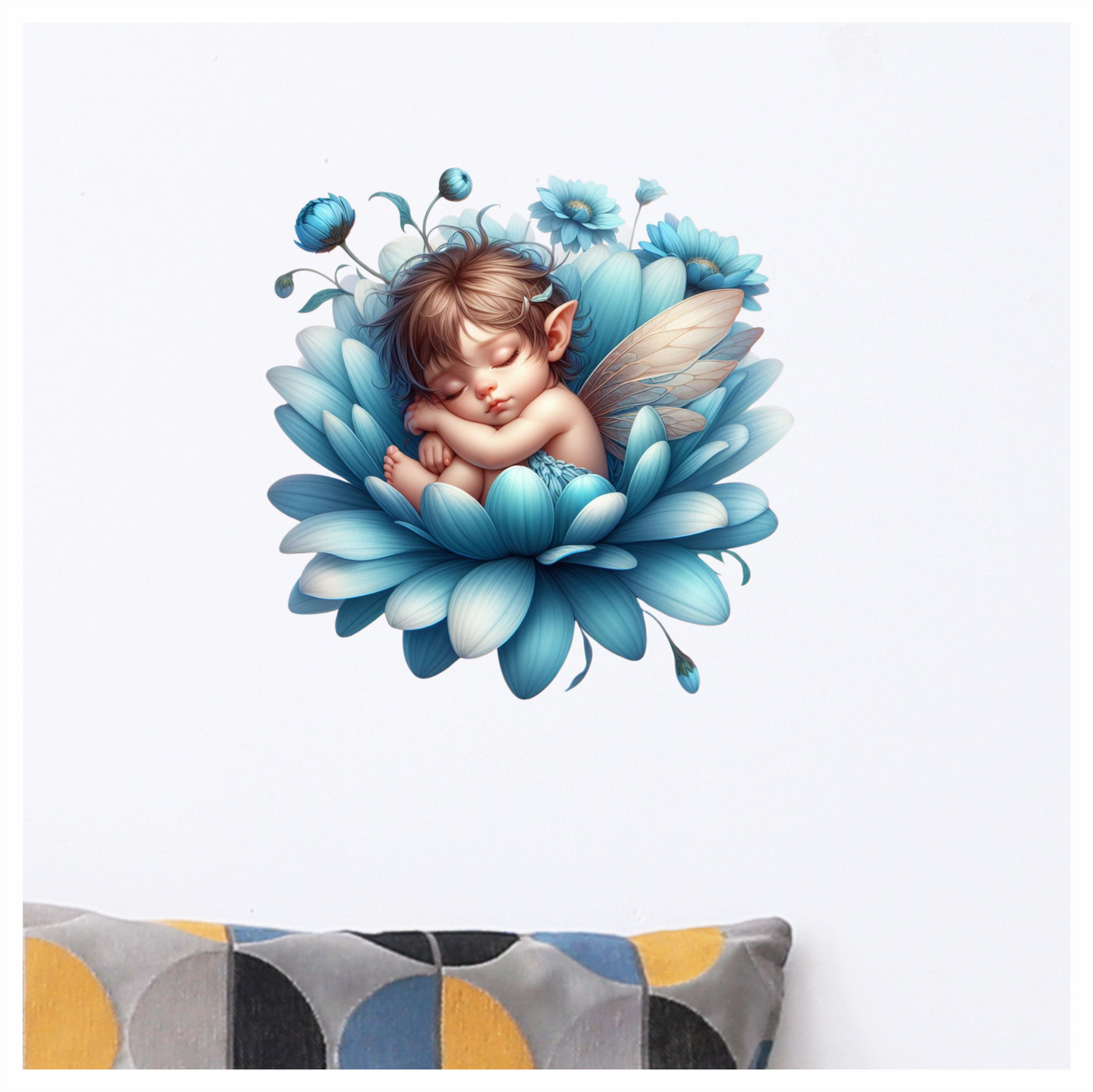 Blue Fairy Baby Sleeping Flower Vinyl Sticker Decal