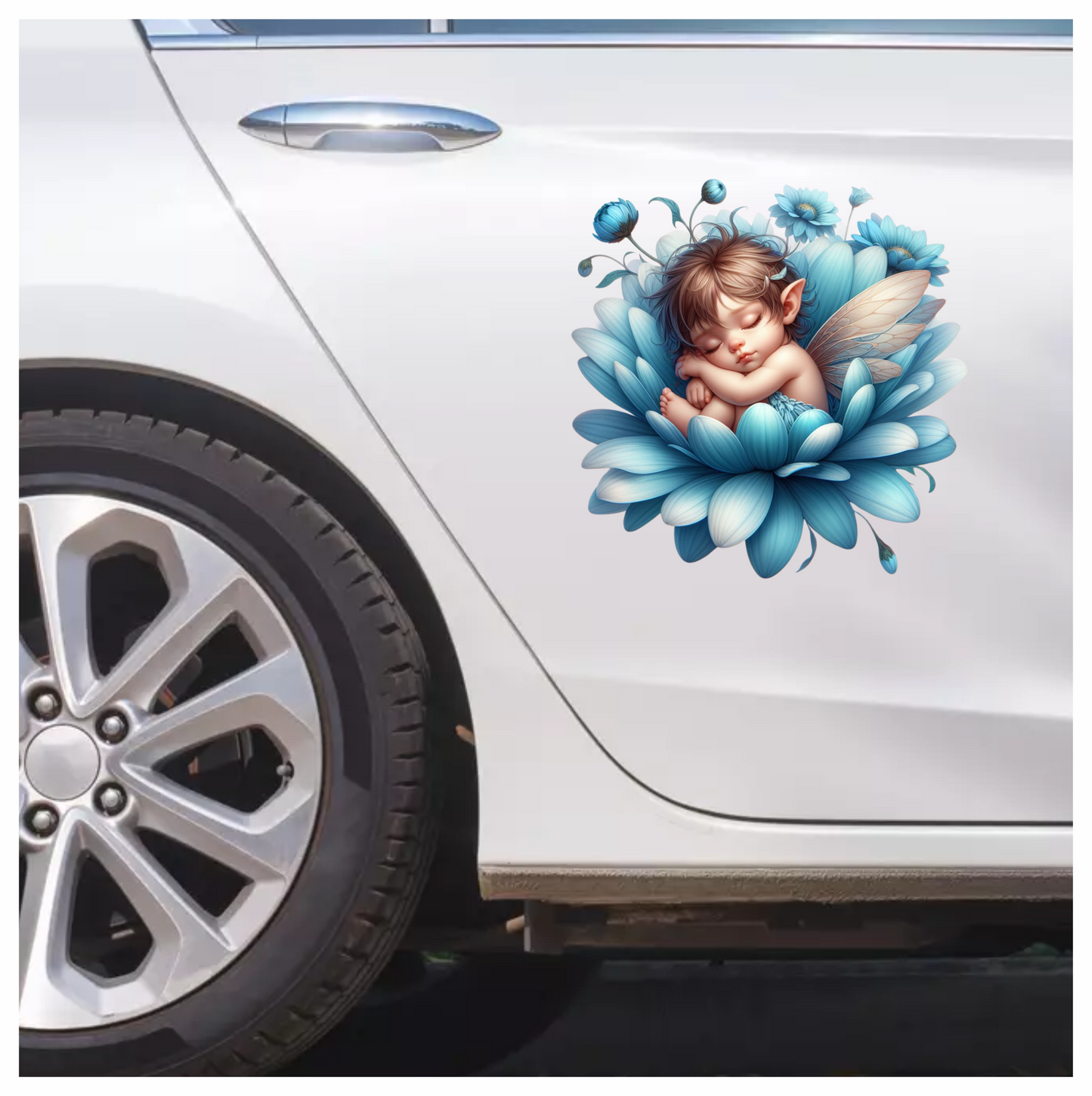 Blue Fairy Baby Sleeping Flower Vinyl Sticker Decal