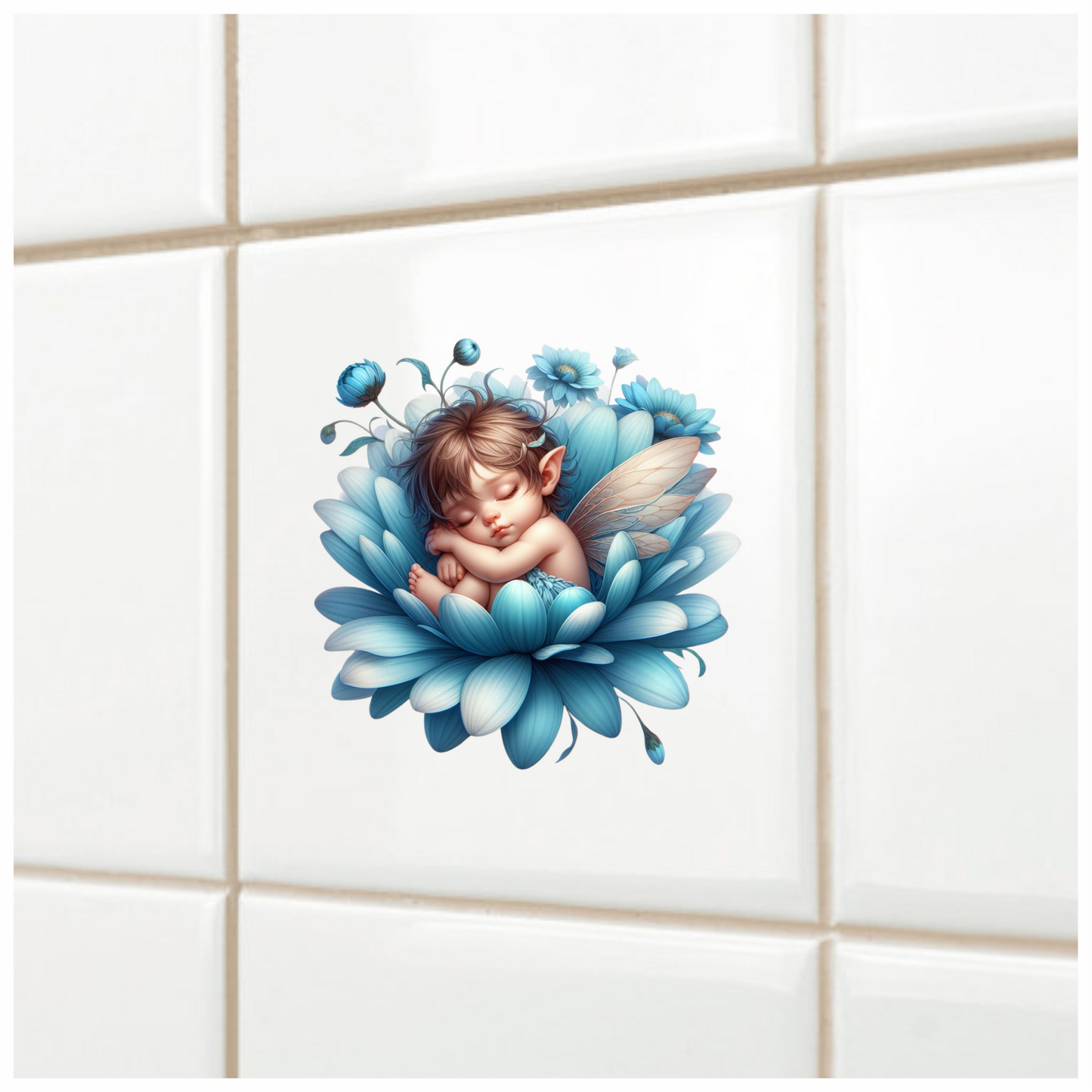 Blue Fairy Baby Sleeping Flower Vinyl Sticker Decal