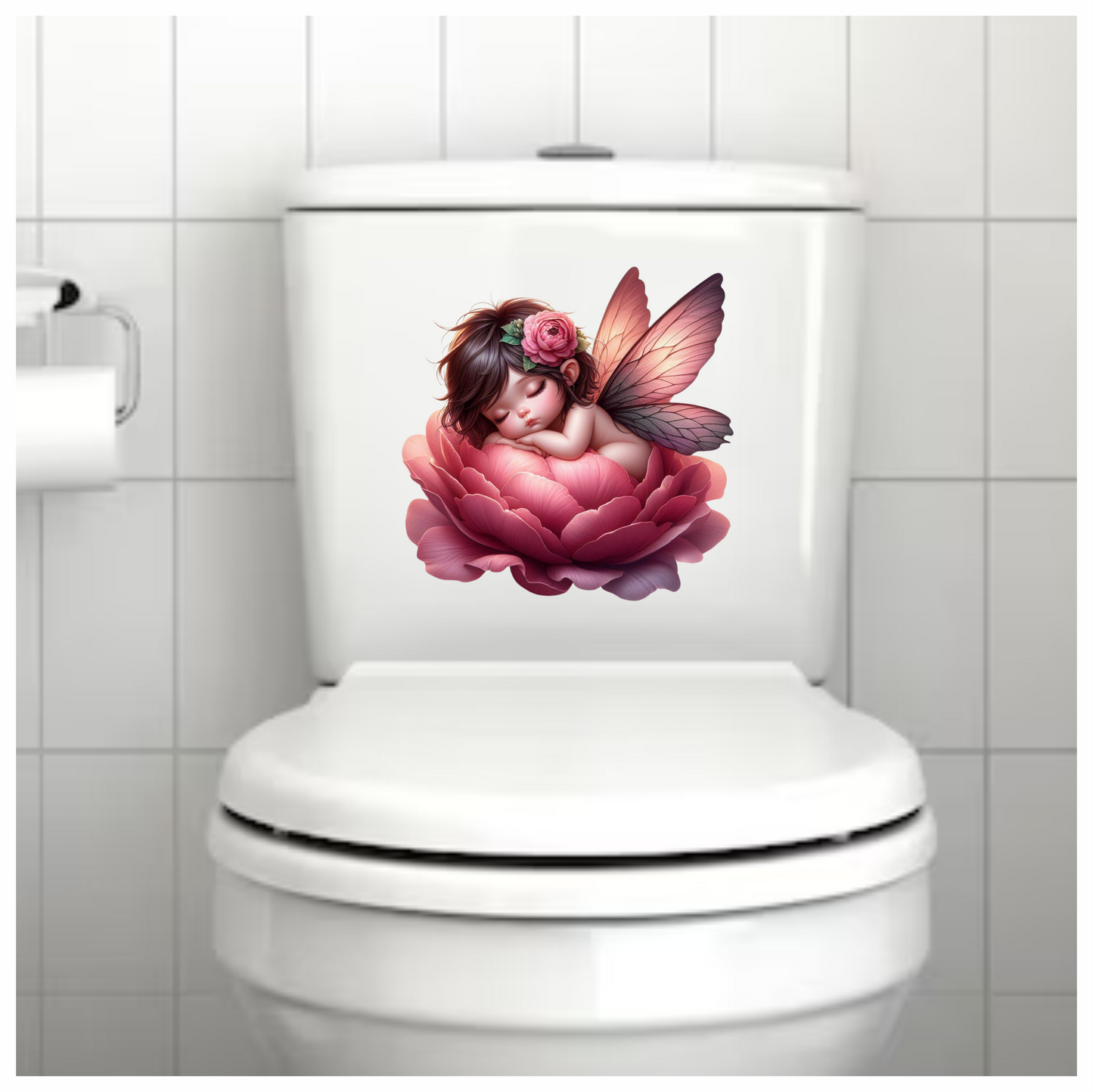 Sleeping Baby Fairy Pink Flower Vinyl Sticker Decal