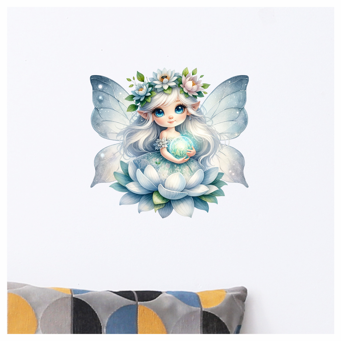 Fairy Blue Wings Flower Globe Vinyl Sticker Decal