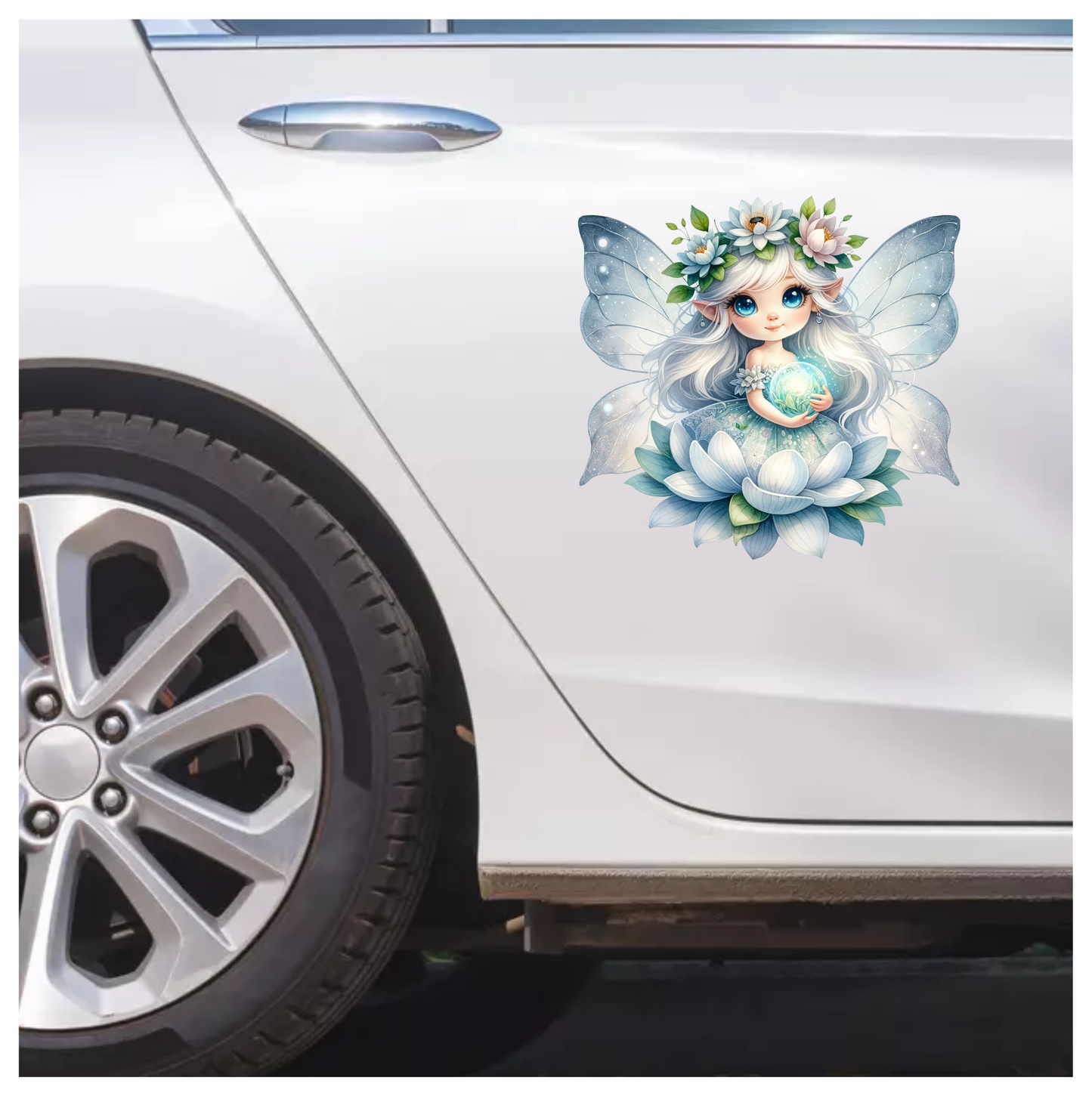 Fairy Blue Wings Flower Globe Vinyl Sticker Decal