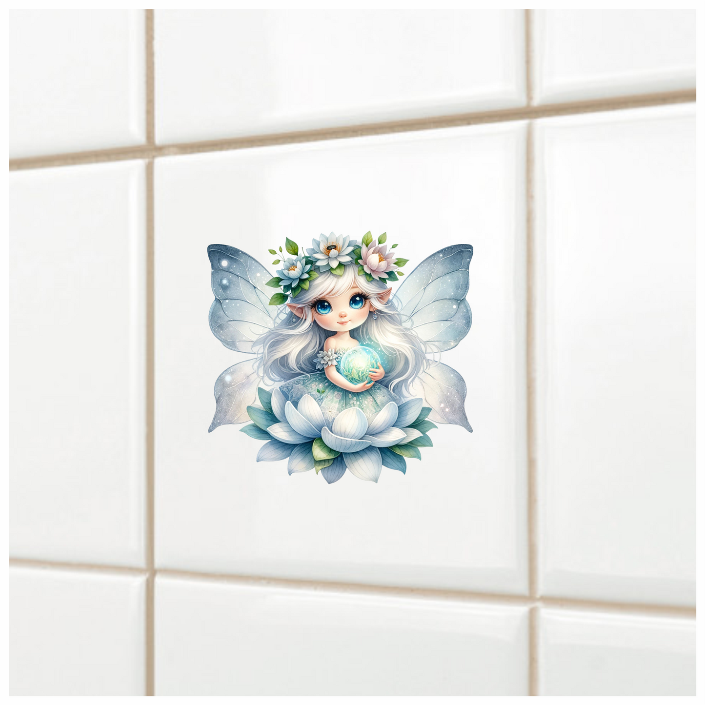 Fairy Blue Wings Flower Globe Vinyl Sticker Decal